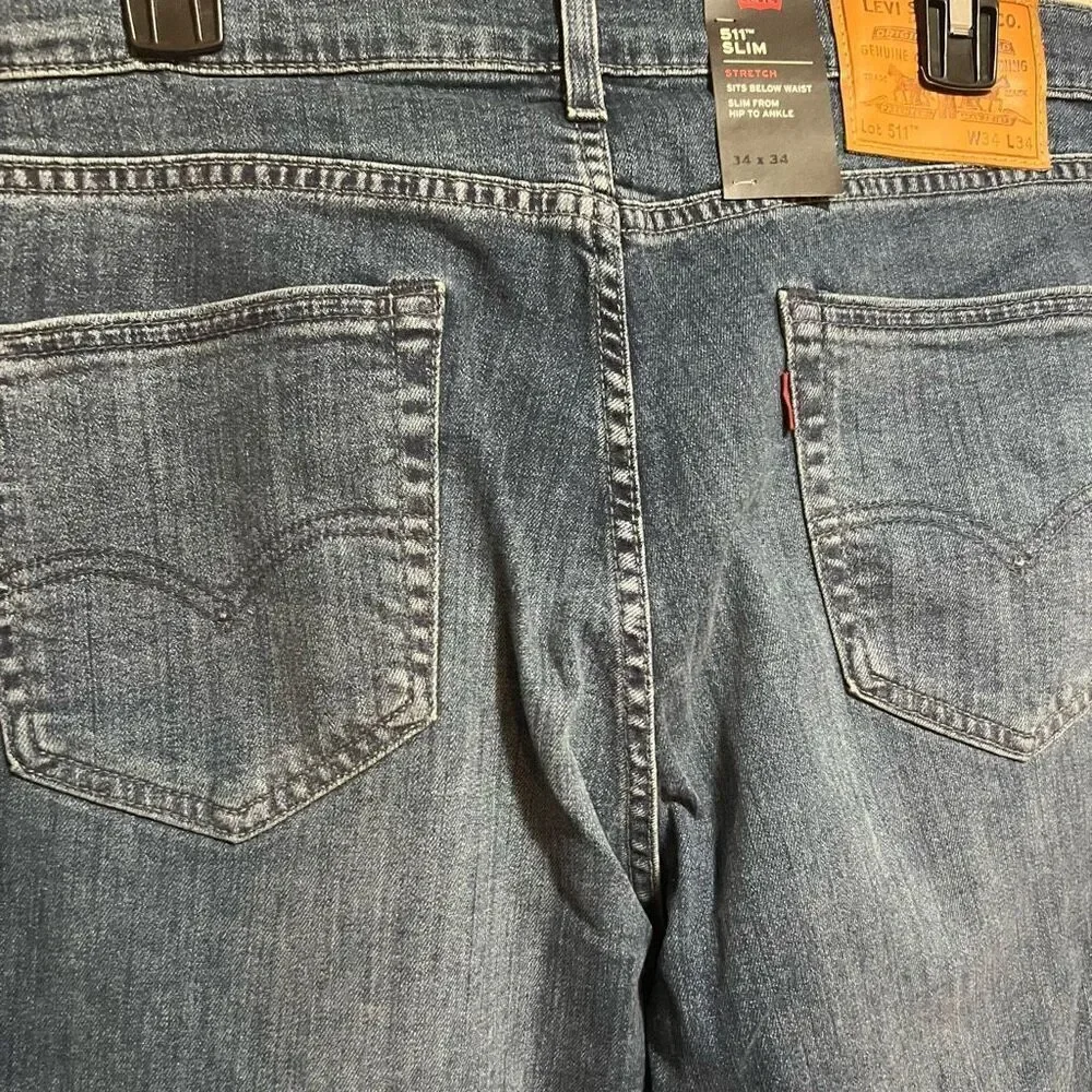 New Levi’s Mens 511 Slim Medium Wash Blue Jeans 34x34 Stretch Denim